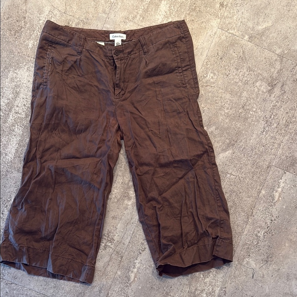 Calvin Klein Wide Leg Linen Brown Capri sz 8